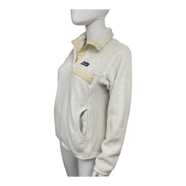 Patagonia Women's Cream Fleece Pullover Snap‎ Button Sweater Cozy Warm - Image 5