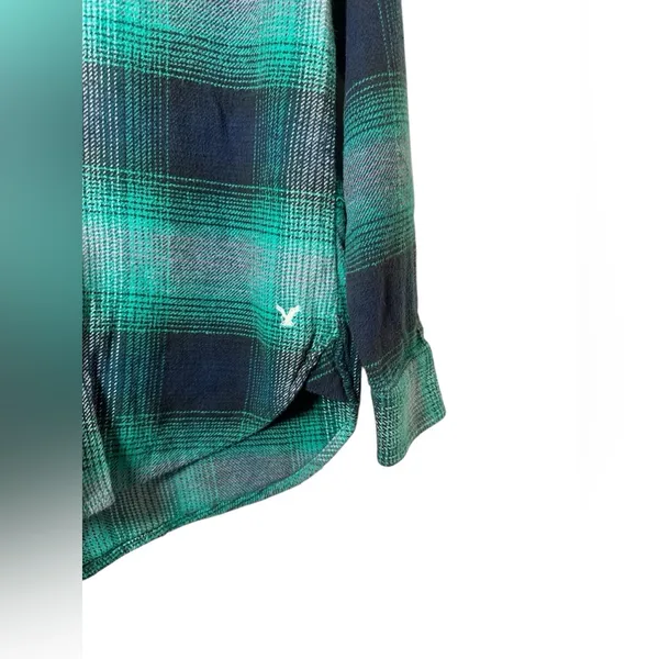 American Eagle Vintage Boyfriend Plaid Hooded Shirt Jacket Green/Navy‎ Size S - Image 3