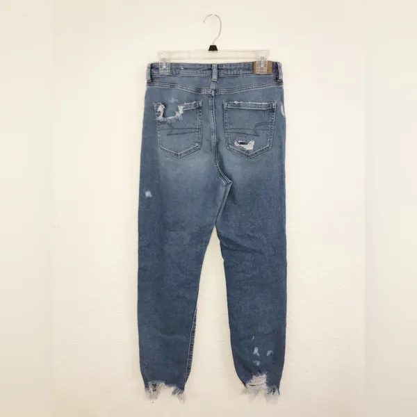 12 Long American Eagle Outfitters High-Rise Distressed Blue Mom Jeans - Image 2