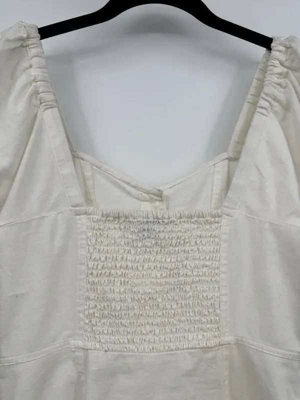 MADEWELL Linen-Cotton Puff-Sleeve Summer A-line Dress Sz 2 White Summer Retro - Image 6