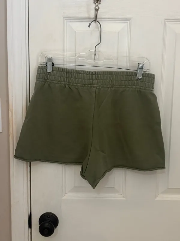 Offline by Aerie Pull-On Raw Hem Sweatshorts in Olive Green - Image 4