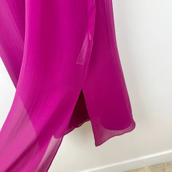 Eileen Fisher Sheer Silk Georgette Boat Neck Sleeveless Midi Dress Sangria L NWT - Image 8