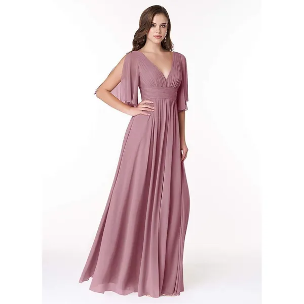Azazie Temeka Vintage Mauve A-Line Ruched Chiffon Dress - Image 4