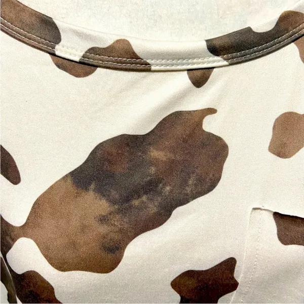 NWT Peach Love California Brown and White Crop Fringe Cow Print Tee - Image 9