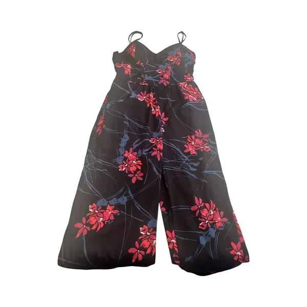 Band of Gypsies Moissanite Floral Wide Leg Jumpsuit Black Red Pink Womens‎ M - Image 2