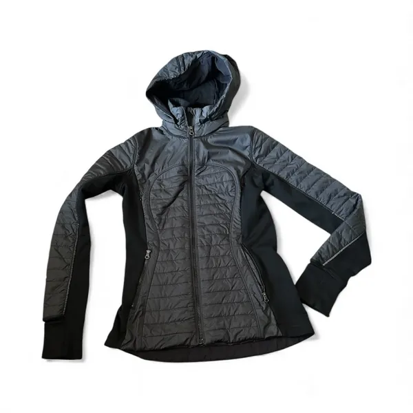 LULULEMON FIRST MILE Black Gorpcore Active Quilted Hooded Jacket Size 6 - Image 8