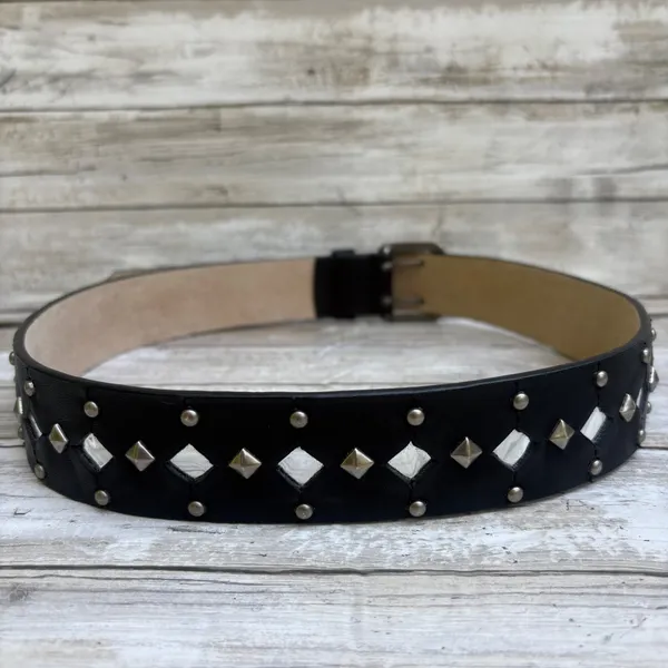 Apt 9 Studded Leather Belt M Black Diamond Mirrors Double Prong Y2K Grunge Punk - Image 6