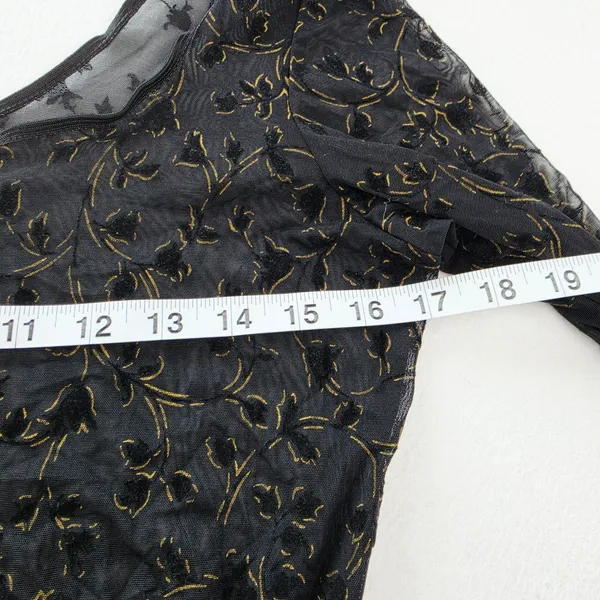 Victoria's Secret NWT Vintage 90s Black Gold Mesh Flocked Floral Bodysuit Large - Image 8