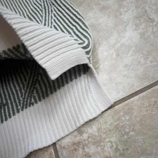Aerie beyond chenille Striped V-Neck Sweater Sage Green Cream‎ Oversized XL - Image 4