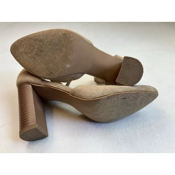 Ree‎ Tan Suede Block High Heel Shoes Ankle Strap Buckle Size 8 - Image 5