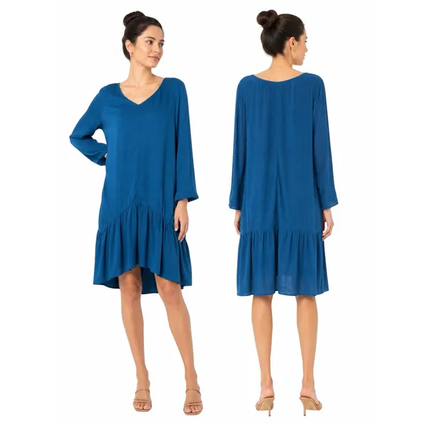 Soft Surroundings Mirabella Moroccan Ruffle Dress Lagenlook Teal Size M - Image 2