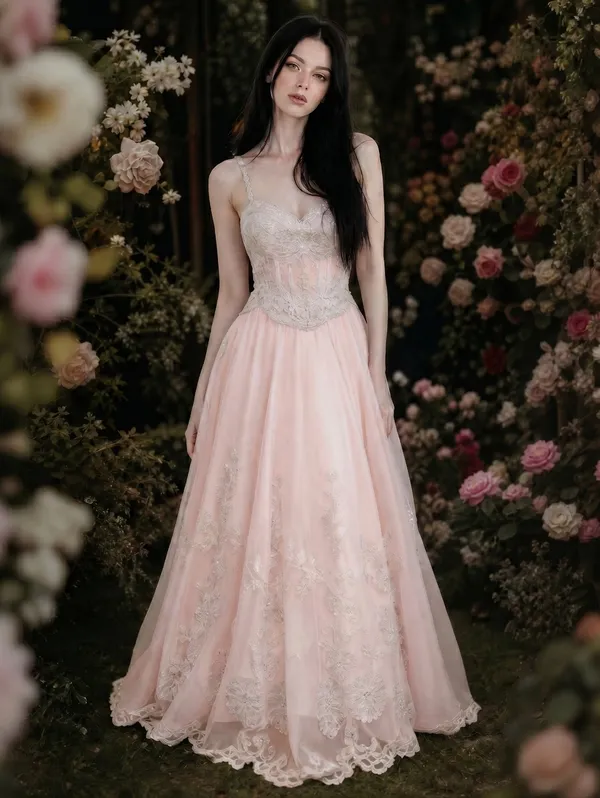 PC Mary’s Blush Princess Beaded Corset Gown Strapless Boned Bodice Prom/Wedding - Image 4