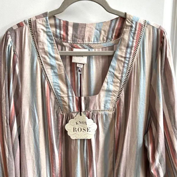 Knox Rose Striped Mini Dress Womens XXL Multicolor Boho Babydoll Linen Blend NWT - Image 4