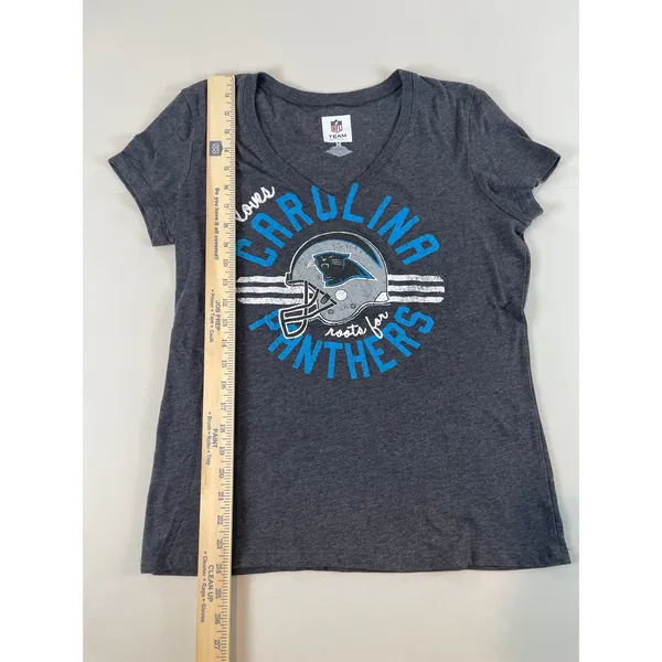 NFL Team Apparel Womens Gray Carolina Panthers V Neck Tee Shirt Size M - Image 4