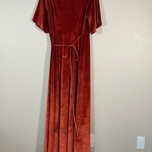 Baltic Born Orange Velvet Wrap Maxi Dress Womens L Fall Boho Hippie Classic - Image 11