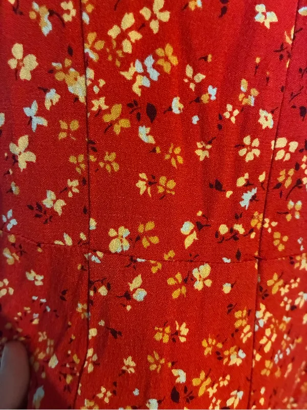 Reformation Lacey Smocked Sleeve Red Floral Midi Dress with Puff Sleeves - Image 5