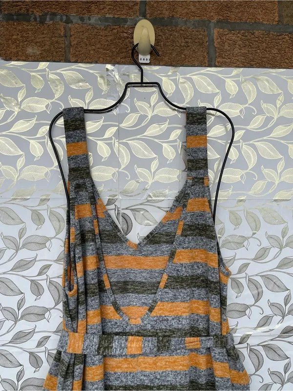Free People Striped Cozy Knit Jumpsuit Lagenlook Boho Drop Crotch Pocket L - Image 8