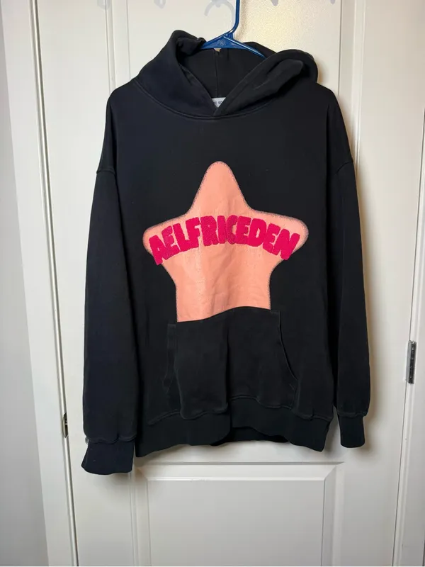 Aelfric Eden Black Hoodie with Pink Star and Pink Logo - Image 2