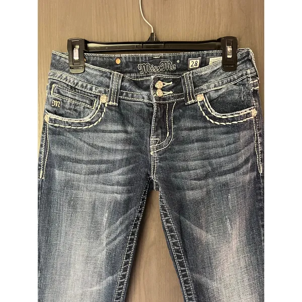 Miss Me Jean Rhinestone Embellished Cross Pocket Low Rise Bootcut 28x31 JP504689 - Image 8