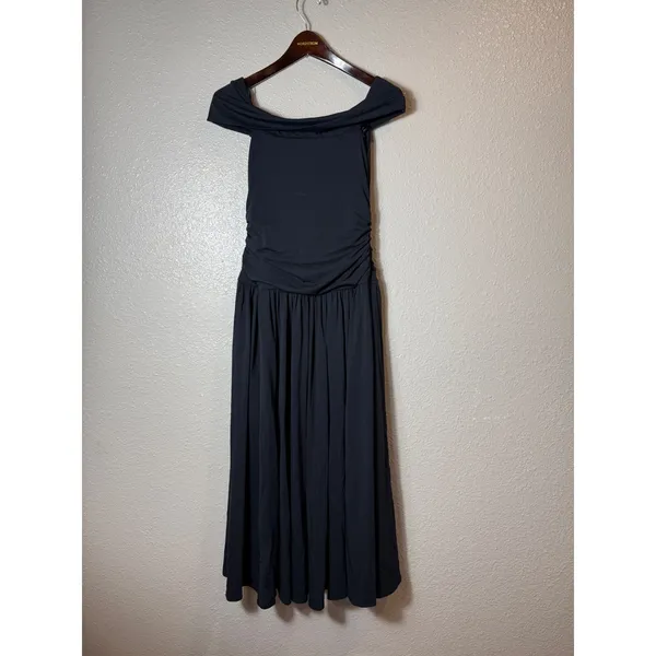 Abercrombie & Fitch Off Shoulder Ruched Maxi Dress‎ Black MP - Image 3