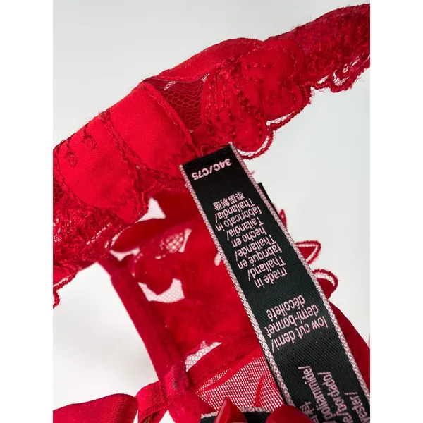 VS Red Floral Embroidered Lace Underwire Bra 34C Unlined Sheer Romantic Coquette - Image 5