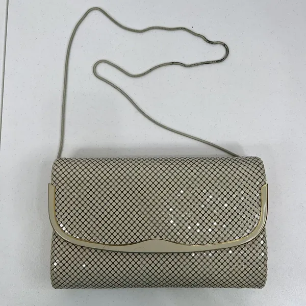 Elka Small Handbag Clutch Cream Metal Mesh Vintage Gold Tone Chain Evening Bag - Image 2