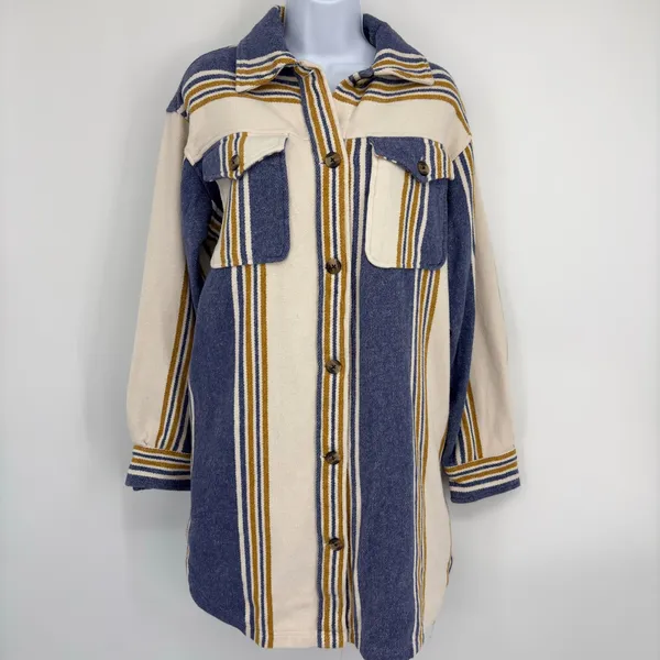NWT Aerie‎ Button Down Jacket Shacket S/P Striped Stripe Pockets Plaid - Image 2