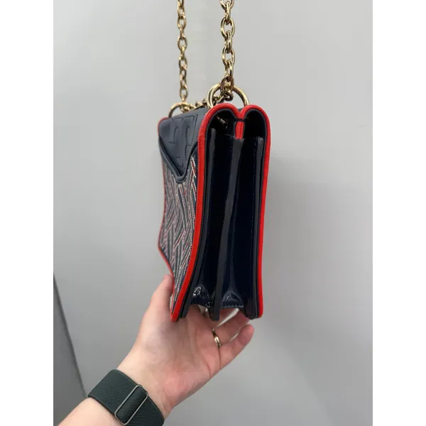Tory Burch Alexa Convertible Shoulder Bag Navy Red Embroidered‎ Leather Chain - Image 4