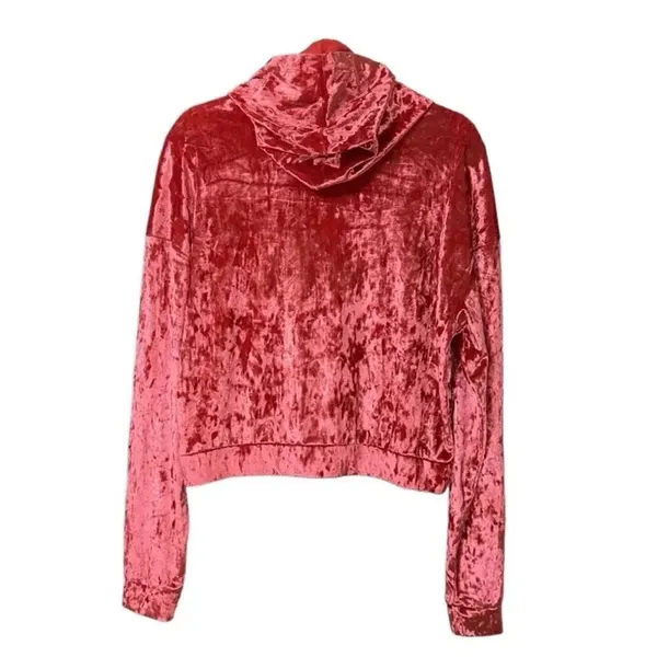 Fabletics Crushed Velour Zip up Hoodie Strawberry Red Top(Size Medium) - Image 3