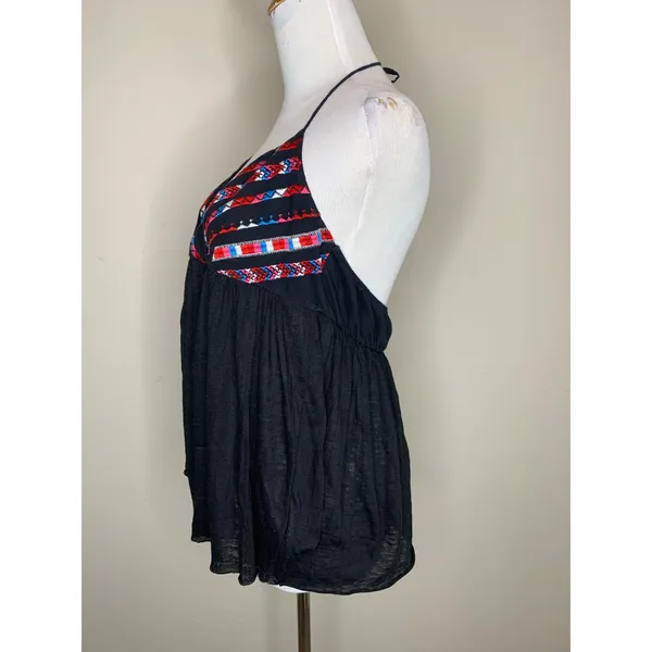 Y2k American Eagle Black Embroidered Halter Top Babydoll Sz Large Boho Festival - Image 2