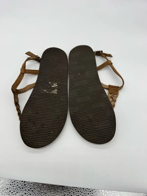 Rainbow Tan Braided Leather Toe-Post Sandals for Women - Image 2