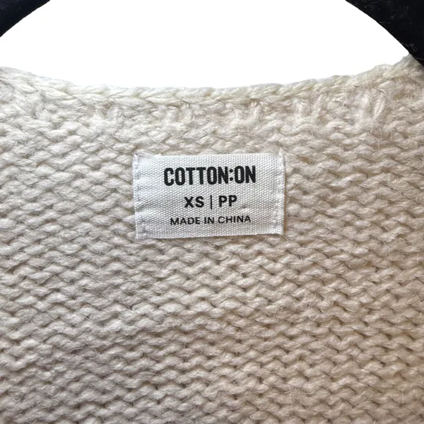 Cotton On Oversized‎ Cream Cropped Tie Front Balloon Sleeve Knit Cardigan XS - Image 3
