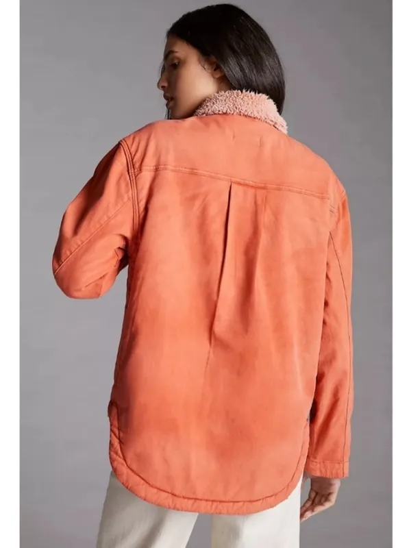 Anthropologie Pilcro Sherpa Shirt Jacket‎ Orange Womens Size M - Image 3