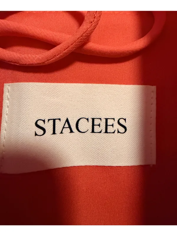 Stacees Flutter Sleeve V-Neck Coral Evening Dress - Image 4