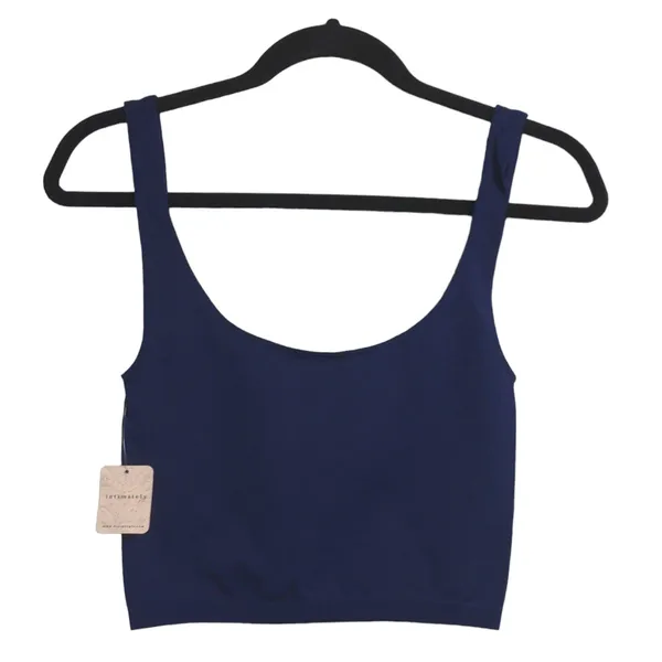 Free People Scoop Neck Crop Top Navy Sleeveless Cropped Brami M/L New - Image 4