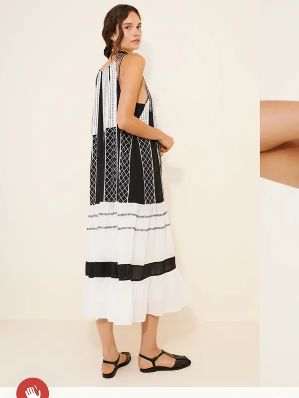 Anthropologie Black‎ & White Midi Tie-Shoulder Dress large - Image 2