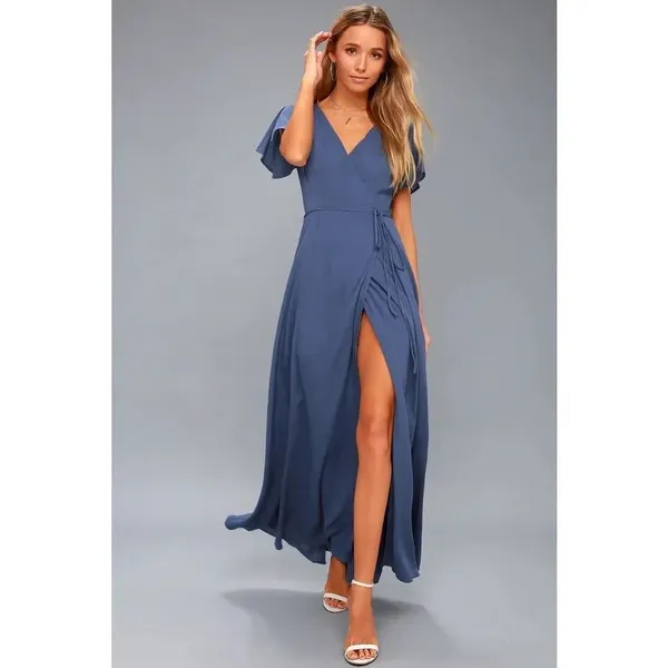 Lulu’s Heart of Marigold Blue Wrap true Maxi Dress size xs - Image 2