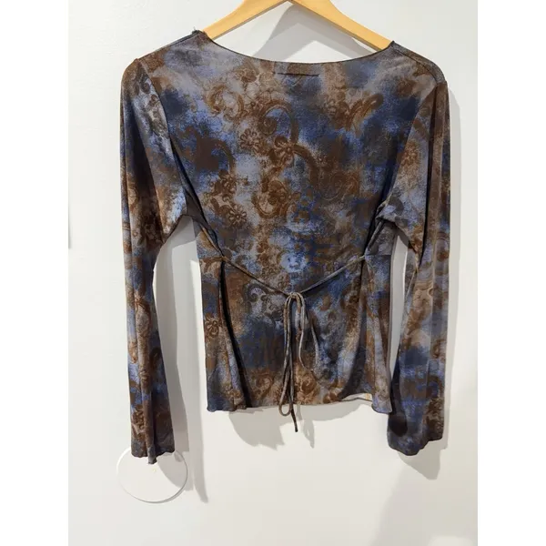 Y2K 90s Women's Top Fairycore Swirl Stretch Blue Grung Fashion Bug Tie Back Sz L - Image 5