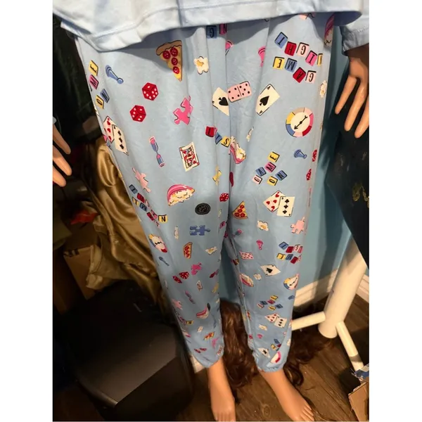 Women’s Light Blue 'Game Night' Graphic Long Sleeve Tee & pants PJ set size M - Image 5