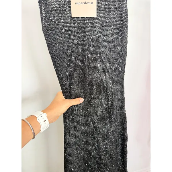 Superdown Alix Black Sequin Sheer Knit Maxi Dress Sleeveless Cover Up XS New - Image 8
