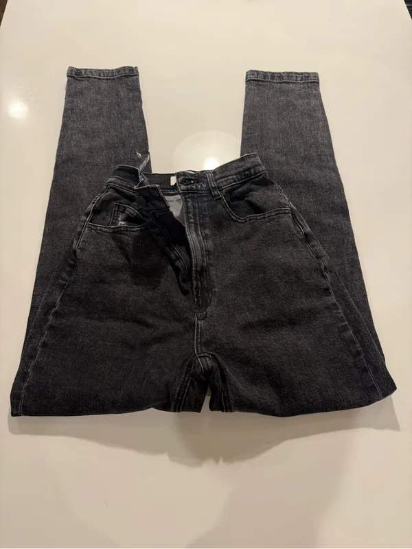 House of CB Bria Distressed High Waist Straight Leg Jeans FadedBlack Slim SizeXS - Image 7