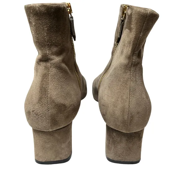 Minimalist Suede Ankle Booties Taupe Gold‎ Heel Marion Parke 39 - Image 5