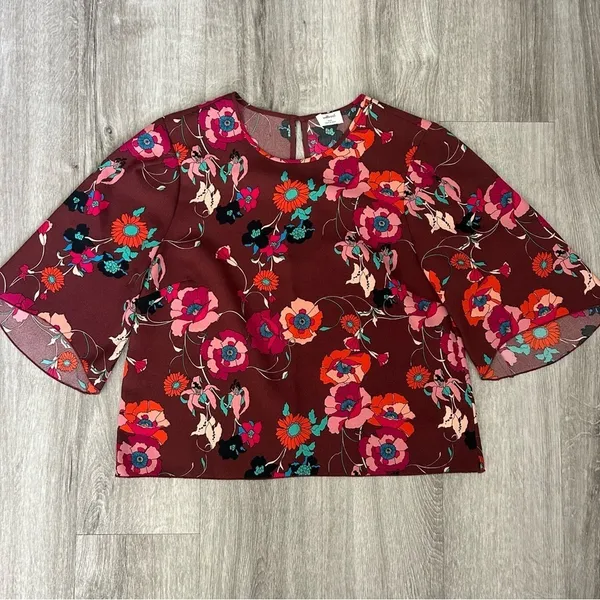 Aritzia Wilfred Cambria Floral Maroon Blouse Top Workwear Office Church Size XXS - Image 3