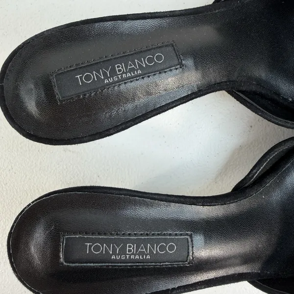 Tony Bianco 7.5 Zubi Black Kitten Heel Square Toe Mule‎ Suede Leather Minimalist - Image 7