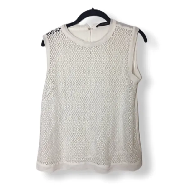 Zara White Sleeveless Textured Sheer Blouse | Size S - Image 2