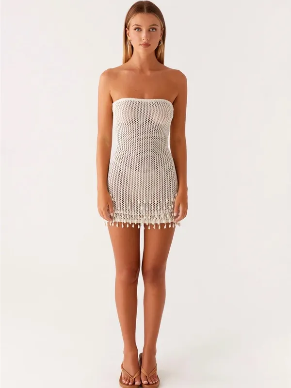 Peppermayo Carpe Diem Crochet Mini Dress in Ivory, Size S/M - Image 7
