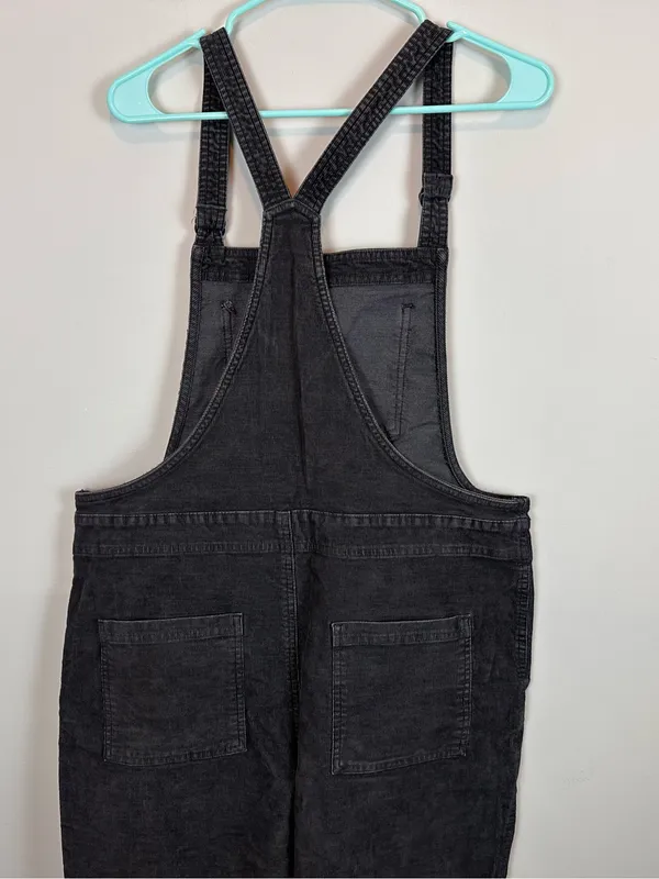 Aerie Corduroy Overalls Women Large Charcoal Gray Relaxed Straight Leg Raw Hem - Image 8