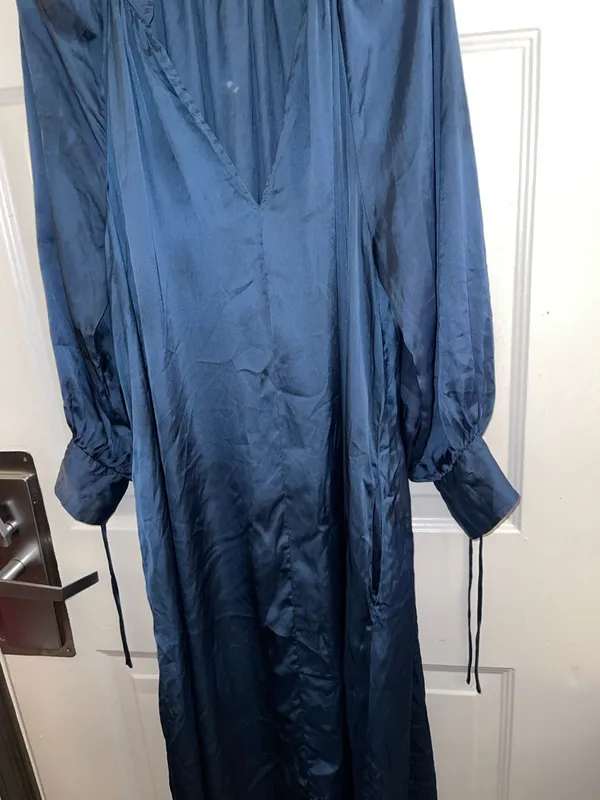 Zara Teal-Blue Satin Midi Dress Size Medium - Image 3