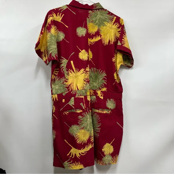 Free People Maroon Malibu Tropical Print Shorts Romper Size Medium w/pockets - Image 8