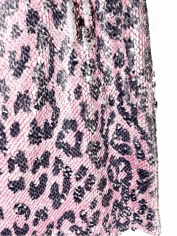 FREE PEOPLE Pink Sequins Leopard Cheetah Animal Print Mini Skirt Boho Festival - Image 6